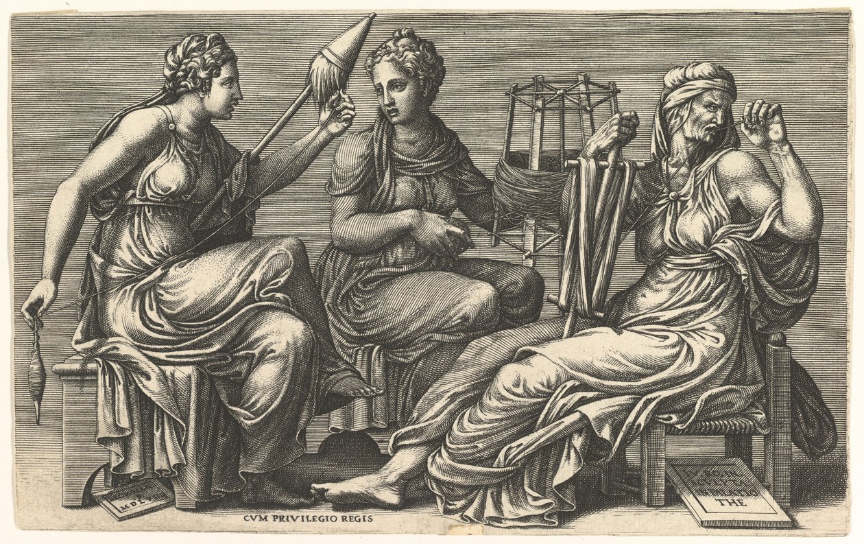 De tre skjebner Clotho, Lachesis og Atropos, 1558-59. av Giorgio Ghisi