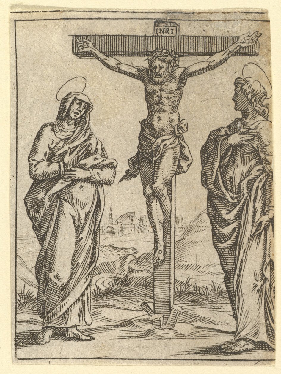 The Virgin of Sorrows: The Crucifixion, en av ni omkringliggende rom fra V..., innen 1575. av Giorgio Ghisi