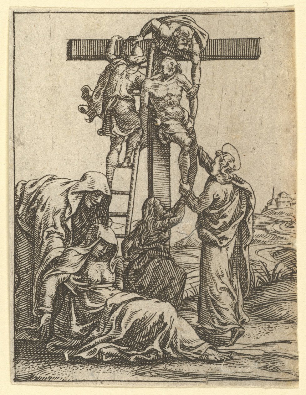 The Virgin of Sorrows: The Descent from the Cross, en av ni omkringliggende avdelinger..., innen 1575. av Giorgio Ghisi