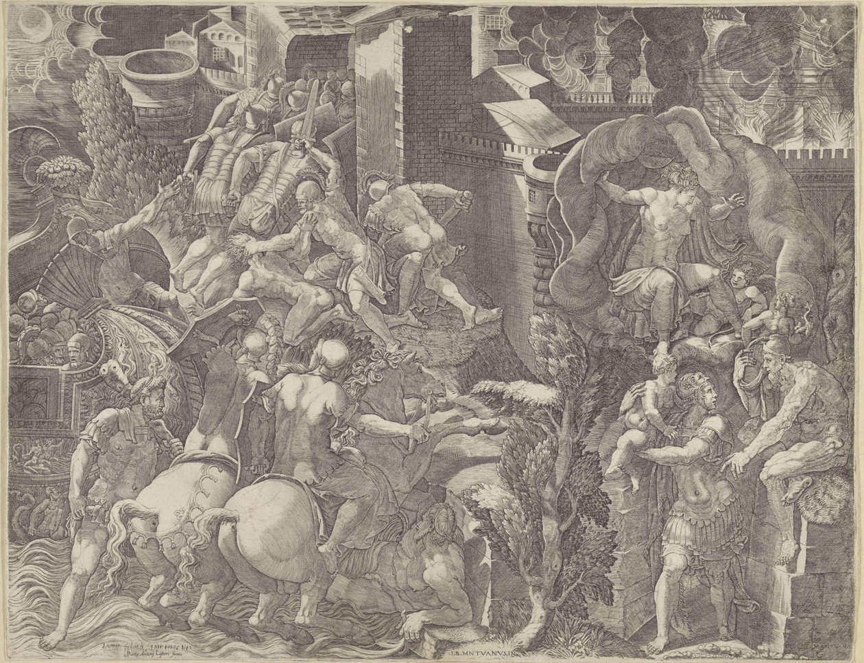 Fall of Troy and the Escape of Aeneas av Giorgio Ghisi