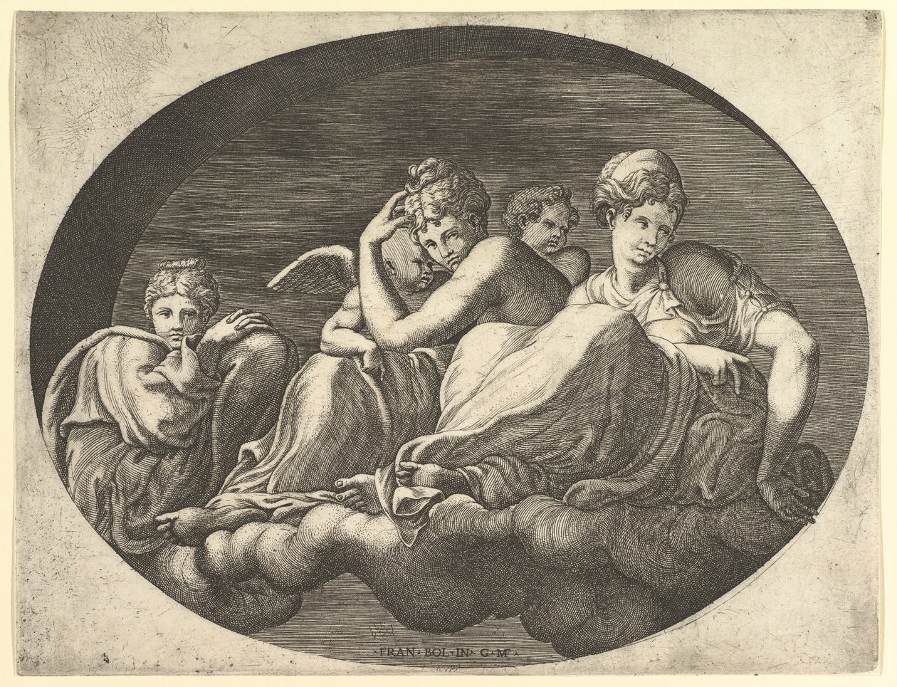 Venus and Cupid, Two Other Goddesses, and a Putto, fra en serie på åtte komposisjoner fra..., 1560-tallet. av Giorgio Ghisi