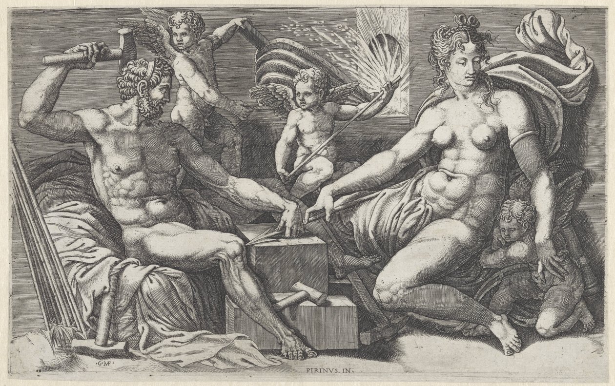 Venus en Vulcanus in de smidse van Vulcanus av Giorgio Ghisi
