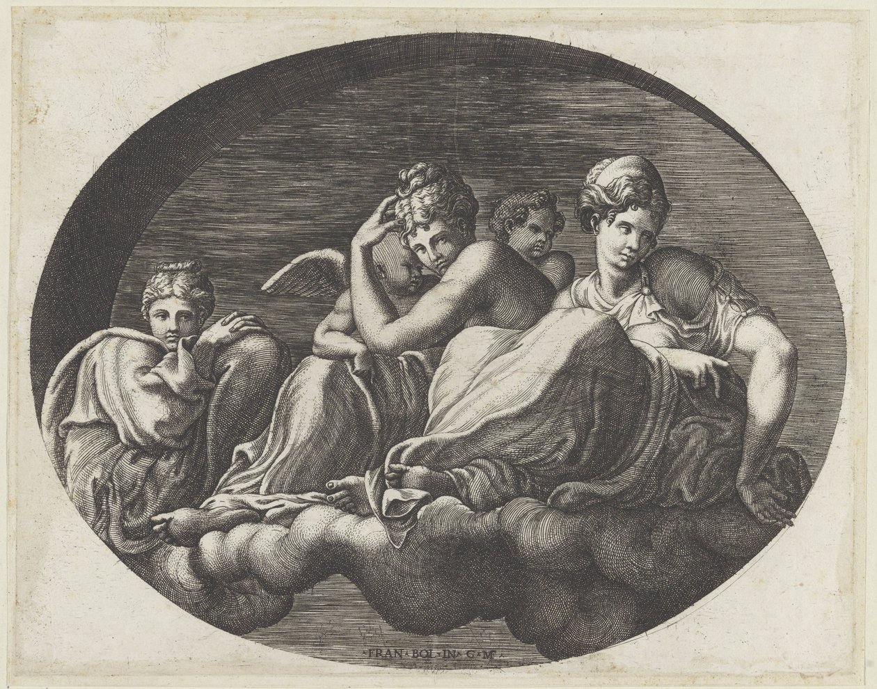Venus, to gudinner og to putti Ovale takmalerier i Galerie d