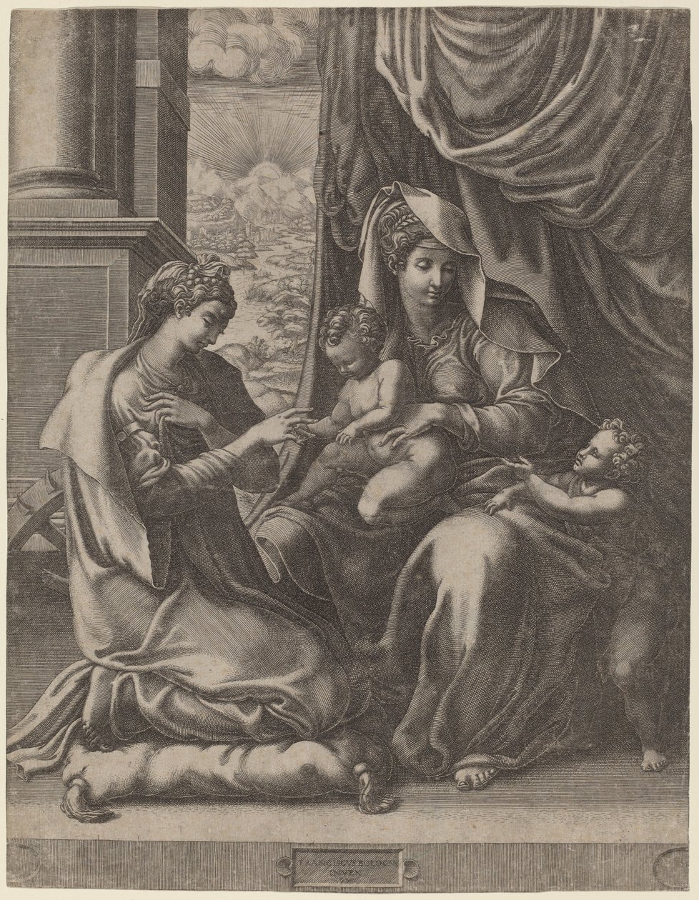 Det mystiske ekteskapet til Saint Catherine av Giorgio Ghisi after Francesco Primaticcio