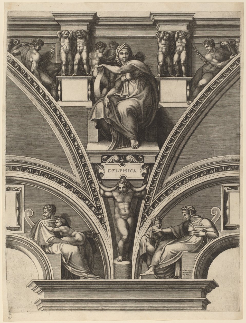 Den delfiske sibylla av Giorgio Ghisi after Michelangelo
