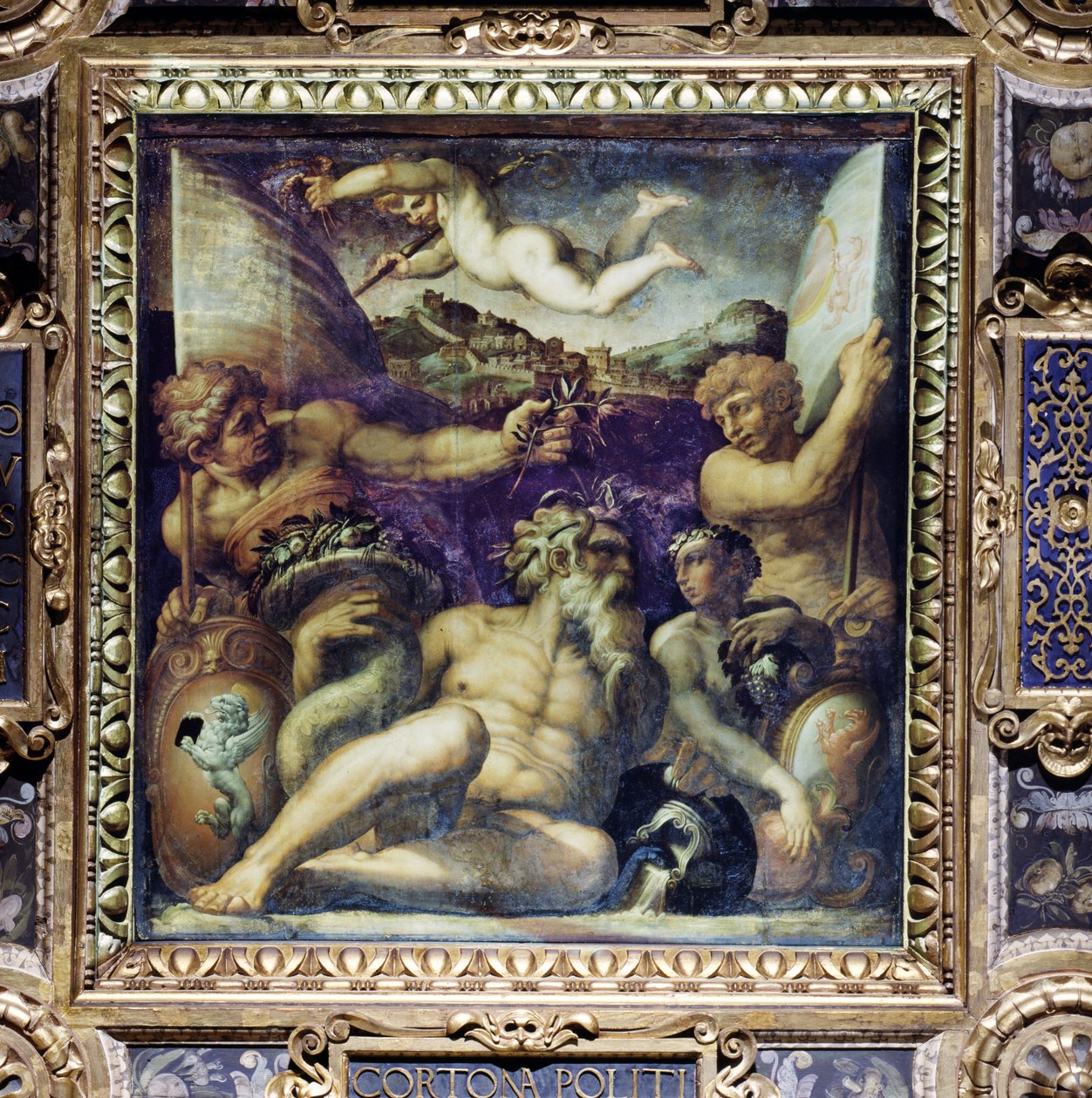 Allegori over Cortona- og Montepulciano-regionene fra taket på Salone dei Cinquecento, 1565 (panel) av Giorgio Vasari
