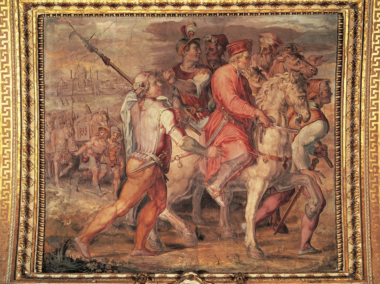 Cosimo I på vei til eksil, freskomaleri av Giorgio Vasari (1511-1574). Salone dei Cinquecento (Hall of the Five Hundred), Palazzo Vecchio, Firenze. Italia av Giorgio Vasari