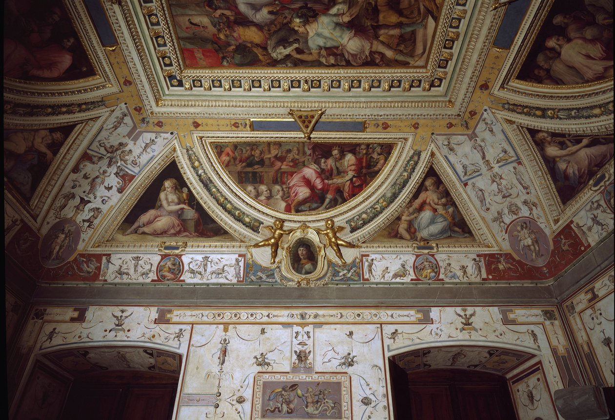 Detalj av rommet til Lorenzo il Magnifico som representerer hans besøk i Napoli (fresco av Giorgio Vasari