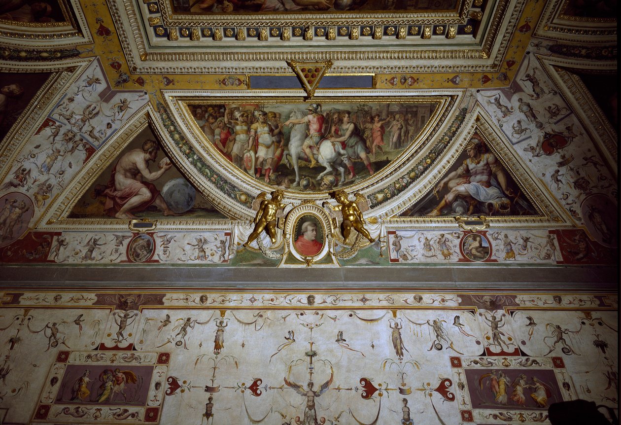 Detalj av rommet til Lorenzo il Magnifico som representerer slaget ved Sarzana (fresco av Giorgio Vasari