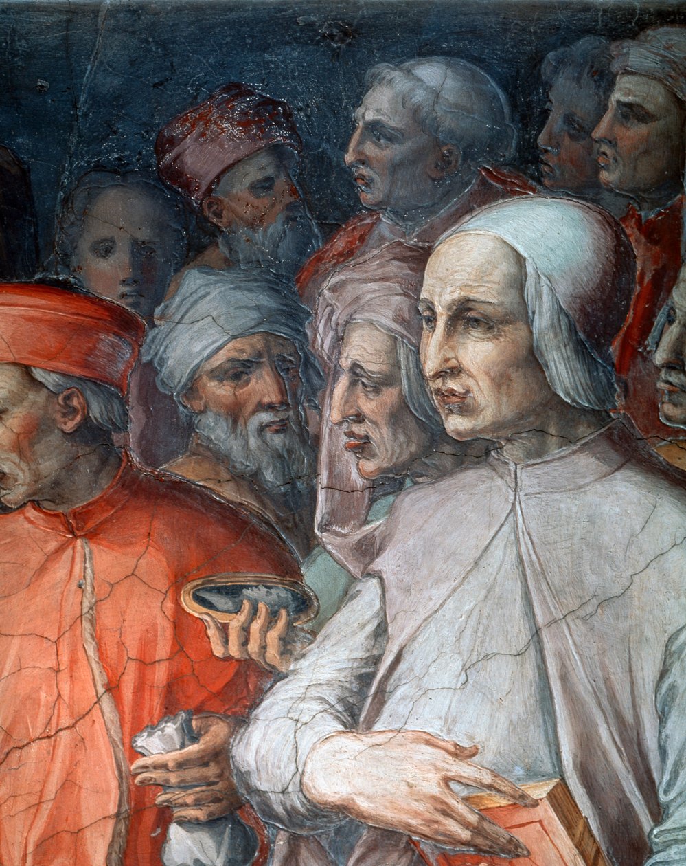 Marsilio Ficino flankert av Paolo del Pozzo Toscanelli, detalj av Cosimo den eldste blant filosofer og kunstnere av Giorgio Vasari