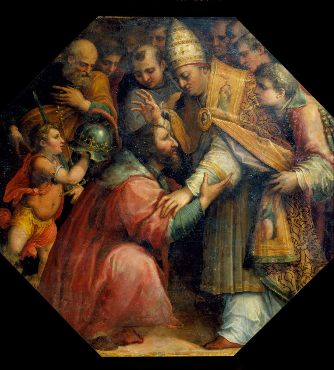 Møte mellom Francois I og Leon X i Bologna (Concordat of Bologna i 1517), ca. 1558-62 (olje) av Giorgio Vasari