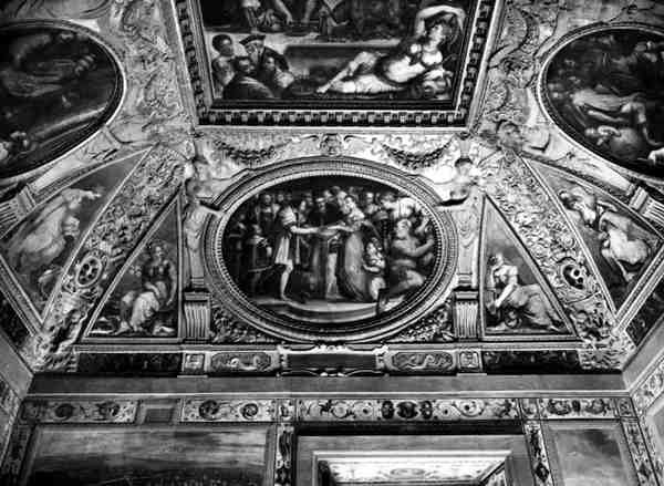 Pave Clement VII (1478-1534) gifter seg med Catherine de Medici (1519-1589) med Henri II av Frankrike (1519-59), fra Sala di Clemente VII av Giorgio Vasari