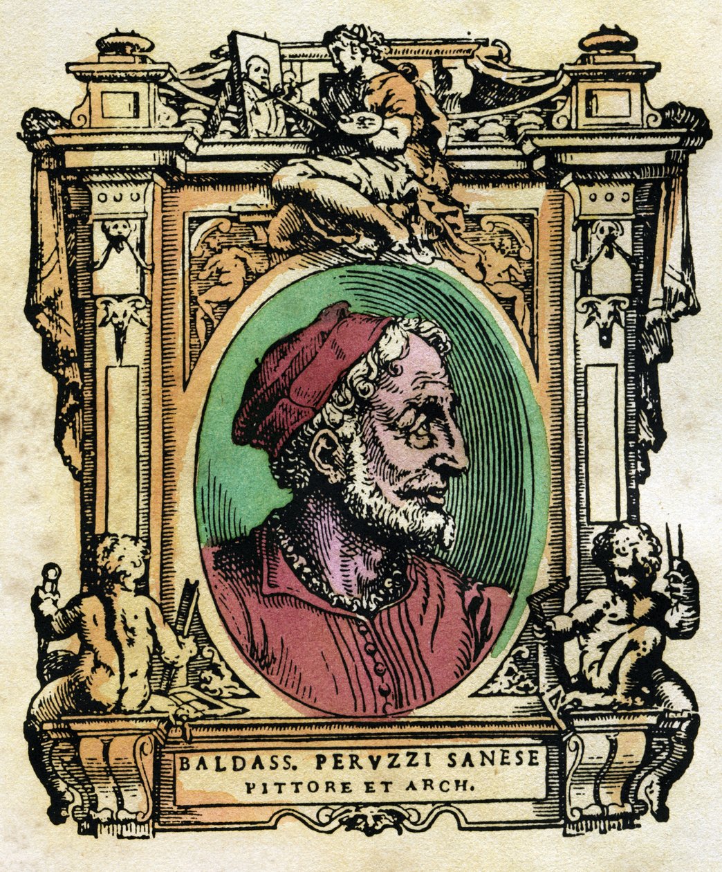 Portrett av Baldassarre Peruzzi (1481-1536) Sienesisk arkitekt og maler Gravering fra "The Lives" av Giorgio Vasari (1511-1574) 1568 © Fototeca Gilardi / Leemage av Giorgio Vasari