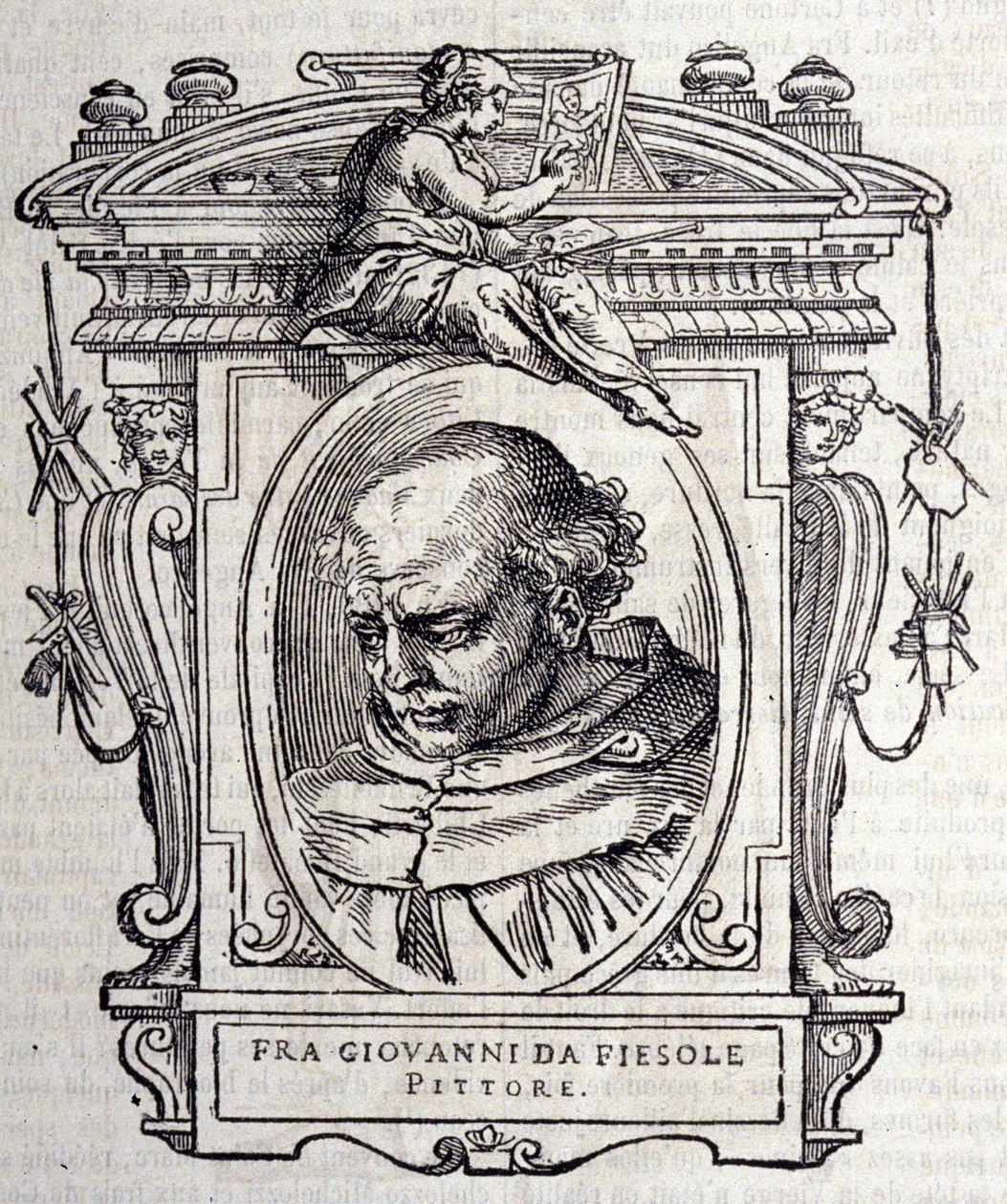 Portrett av Beato Angelico dit Fra Angelico (Guido Di Pietro Da Mugello) 1390-1455, italiensk maler. I "" Livene til de beste italienske skulptørene og arkitektene""" av Giorgio Vasari 1568. av Giorgio Vasari