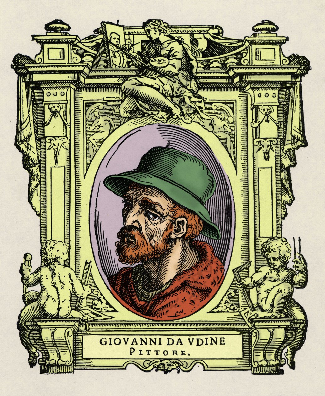 Portrett av Giovanni da Udine (Giovanni Nanni) (1487-1564). Italiensk maler og arkitekt. Gravering av godbiten "" Lives of the most excellent painters, sculptors and architects "" (The Lives of the most excellent painters, sculptors and av Giorgio Vasari