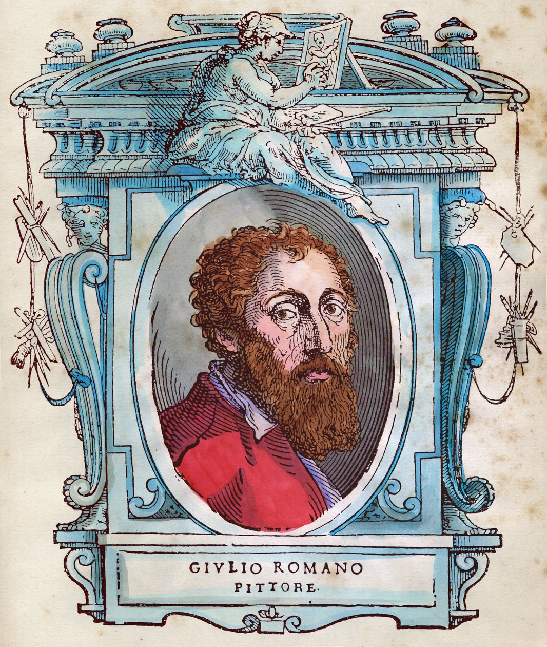 Portrett av Jules Romain (Giulio di Pietro di Filippo av Gianuzzi, kalt Giulio Pippi, deretter Giulio Romano) (1499-1546) Xylografi fra "" Lives "av Giorgio Vasari 1568 av Giorgio Vasari