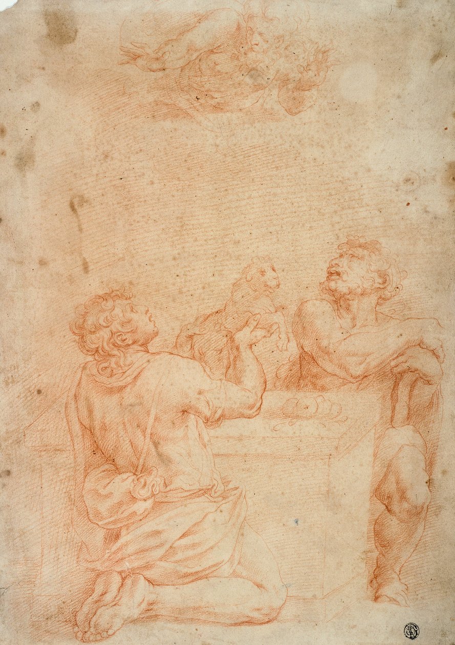 Offer av Kain og Abel, med Gud Faderen over av Giorgio Vasari