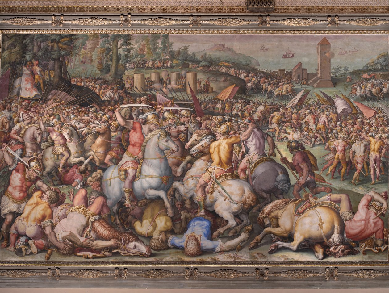 Pisanernes nederlag ved tårnet i San Vincenzo, fra Salone dei Cinquecento, 1569 av Giorgio Vasari