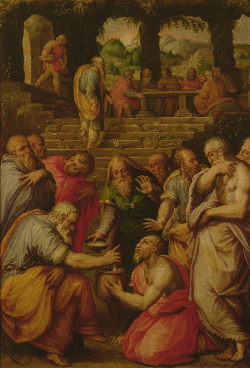 Miraklene til profeten Elisja (olje på panel) av Giorgio Vasari
