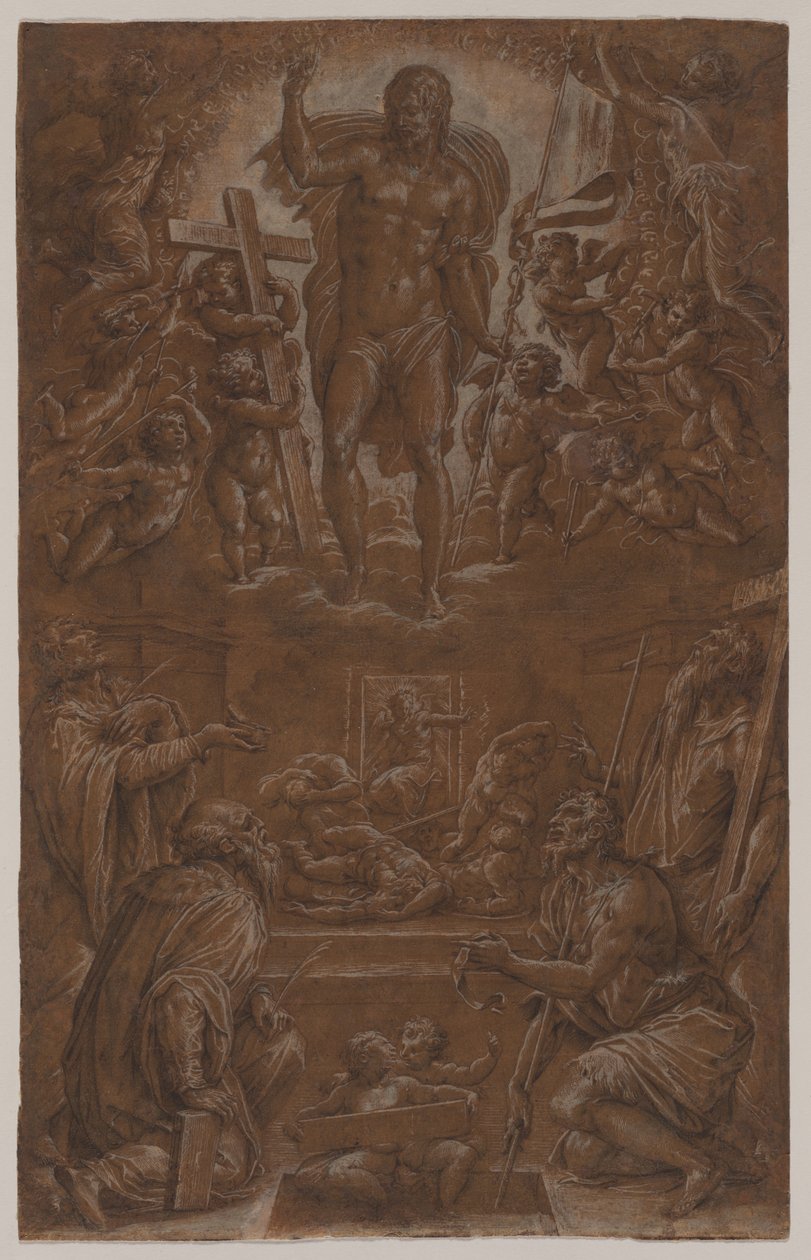 Den oppstandne Kristus tilbedt av hellige og engler, 1566-1568. av Giorgio Vasari