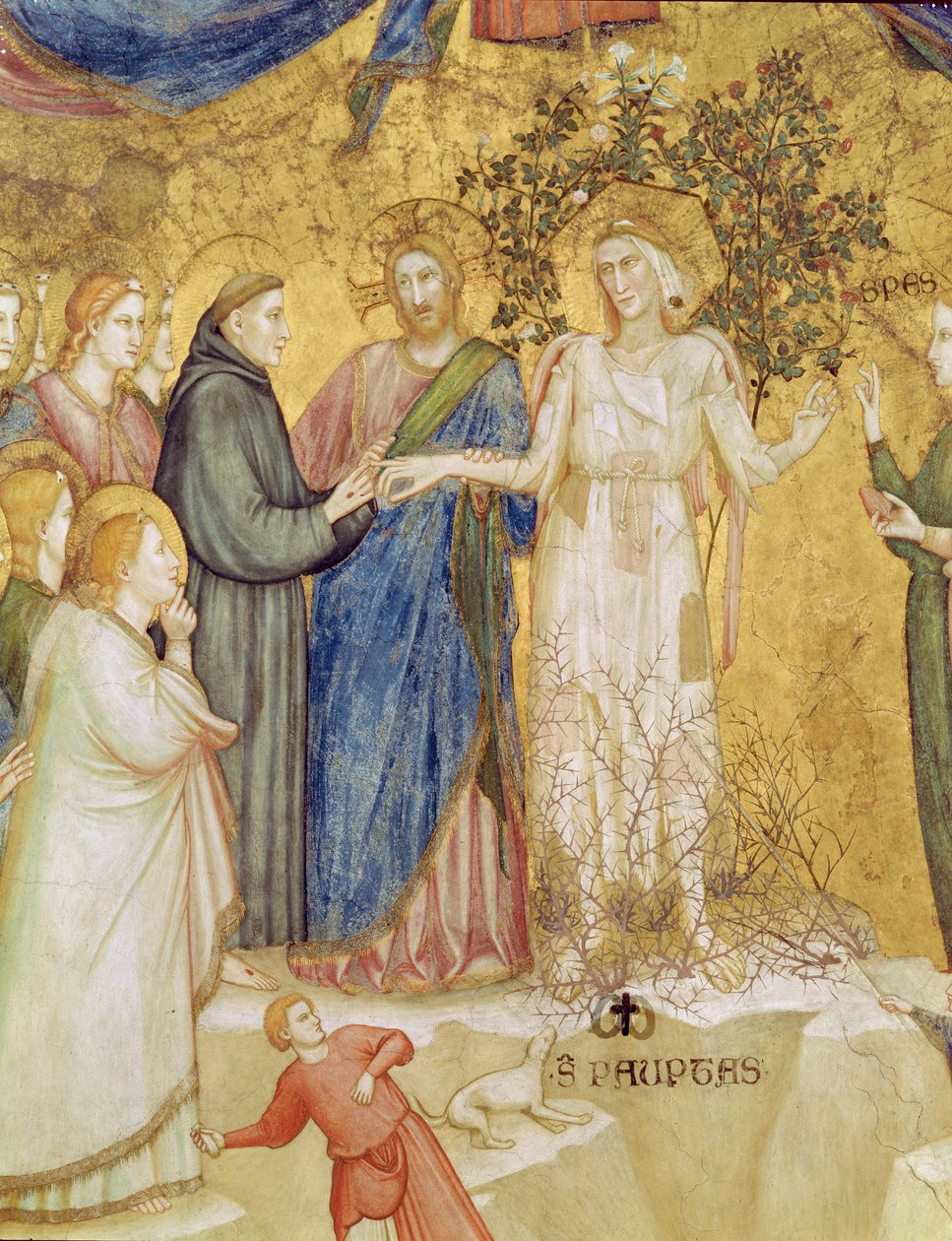 Kristus velsigner det mystiske ekteskapet til St. Frans med fattigdom, 1330 av Giotto di Bondone