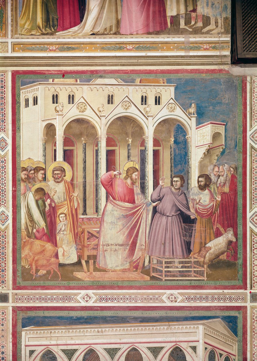 Jesus jager kjøpmennene fra tempelet, ca. 1303-05 av Giotto di Bondone