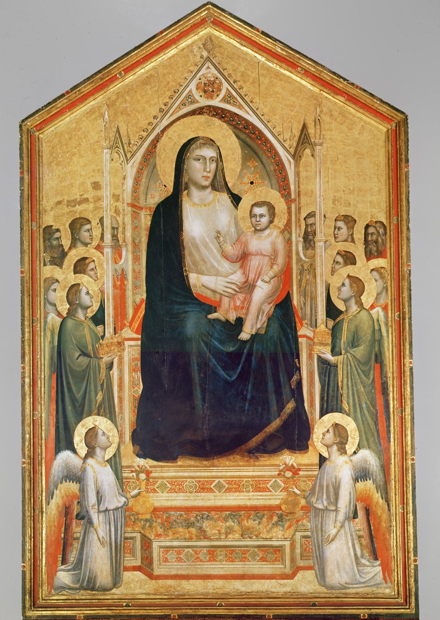Madonna and Child Enthroned, 1380 (PRE-restaurering) (tempera på panel) (se også 63334) av Giotto di Bondone