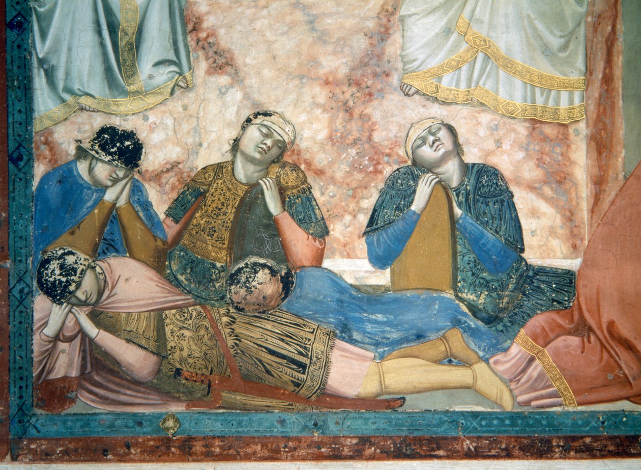 Noli Me Tangere, detalj av de sovende soldatene, ca. 1305 freskomaleri av 102746 av Giotto di Bondone