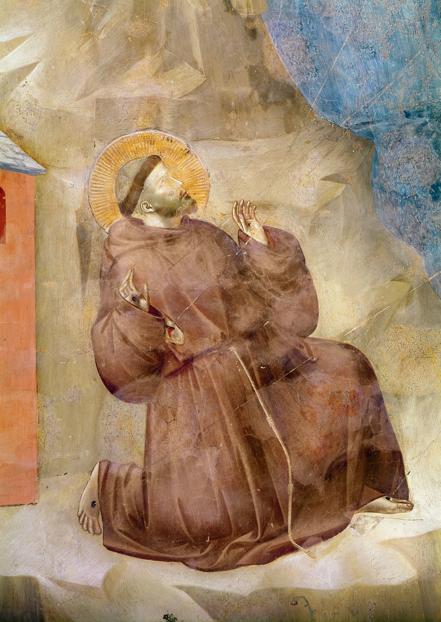 Saint Francis mottar Stigmata, detalj av Saint Francis, ca. 1297-99 (detalj av 62299) av Giotto di Bondone