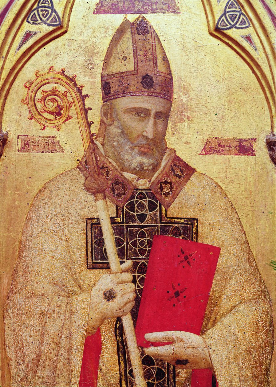 St. Nicholas, panel lengst til venstre på Badia-altertavlen, ca. 1301 (tempera på panel) (detalj av 50341) av Giotto di Bondone