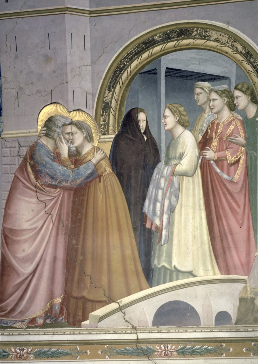 Møtet ved Golden Gate, detalj av Joachim og St. Anne som omfavner, ca. 1305 freskomaleri av 65216 av Giotto di Bondone