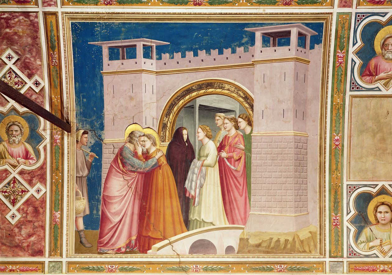 Møtet mellom Joachim og Anne ved Golden Gate, ca. 1305 (se også 102740 og 68796) av Giotto di Bondone