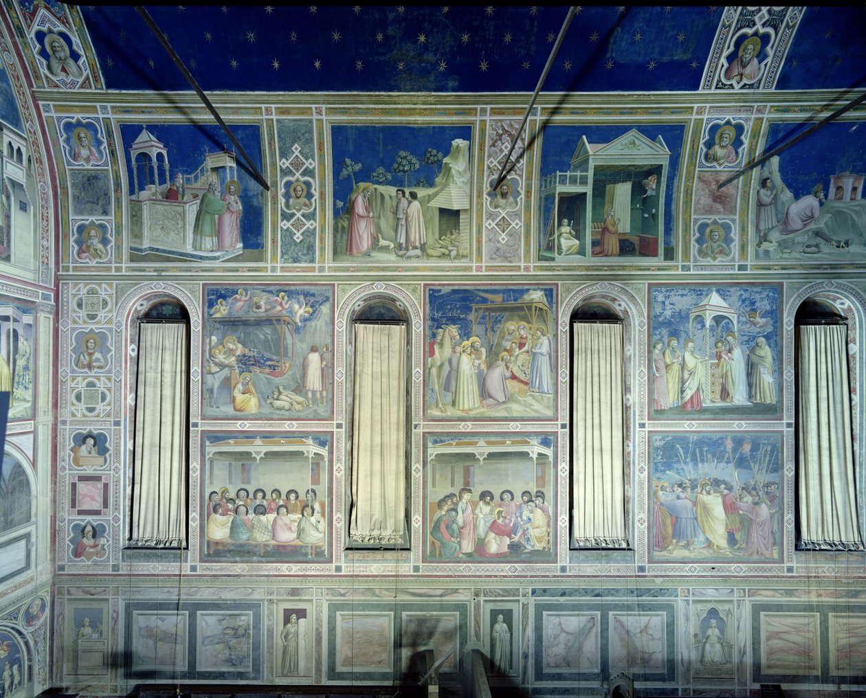 Utsikt over sørveggen som viser scener fra Joachims og Annas liv og Kristi liv, ca. 1305 av Giotto di Bondone