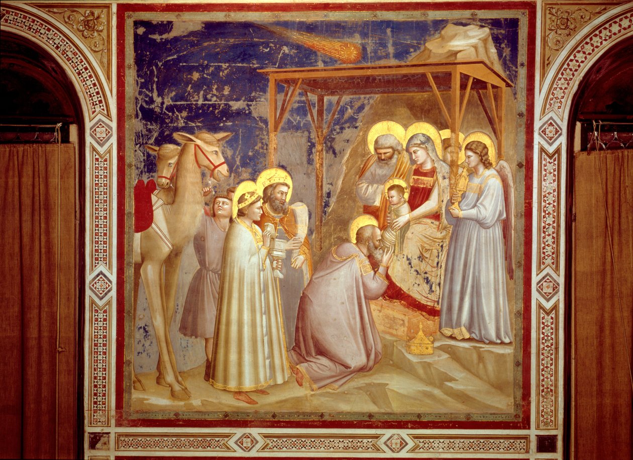 Tilbedelse av vismennene, Scrovegnis kapell, Padua, ca. 1305 (fresco) av Giotto (c.1266 1337)
