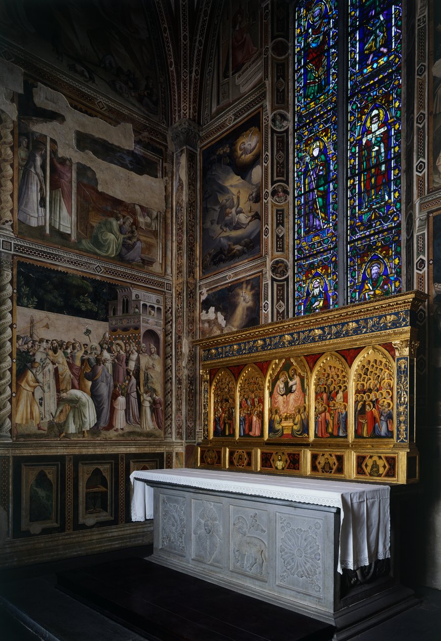 Baroncelli Chapel, Baroncelli polyptych over alteret, ca 1328, av Giotto (1267-1337), tempera og gull på panel, Basilica of Santa Croce, Firenze. Italia av Giotto (c.1266 1337)