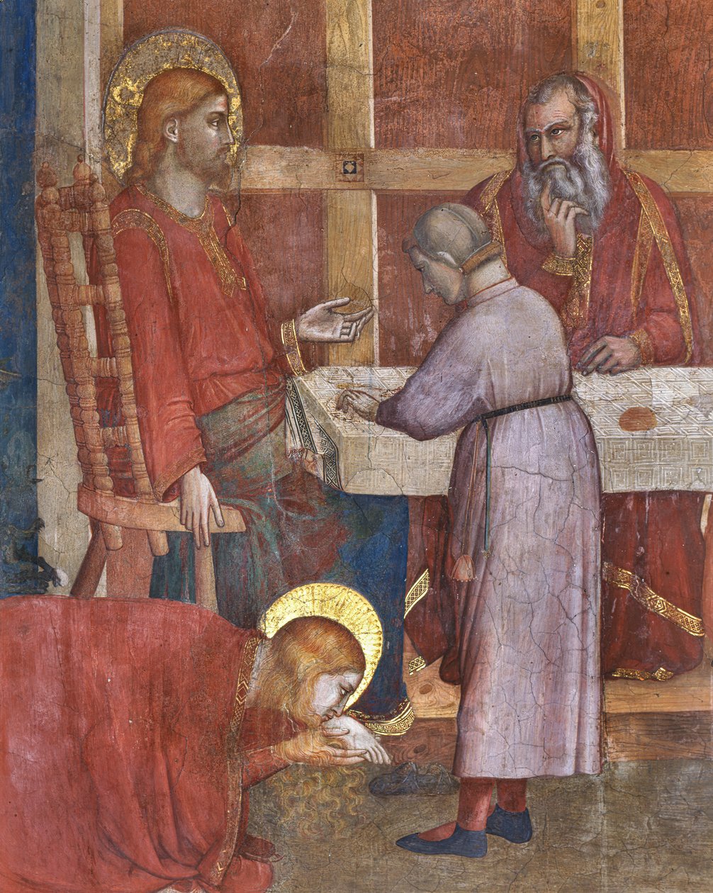 Magadalenas kapell, den vestlige veggen: Scener fra Magdalenas liv, 'Nattverden i fariseerens hus'. Detalj av Giotto (c.1266 1337)