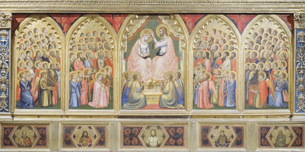 Italia, Firenze, Basilica of Holy Cross, Bandini Baroncelli Chapel, Coronation of Virgin av Giotto (c.1266 1337)