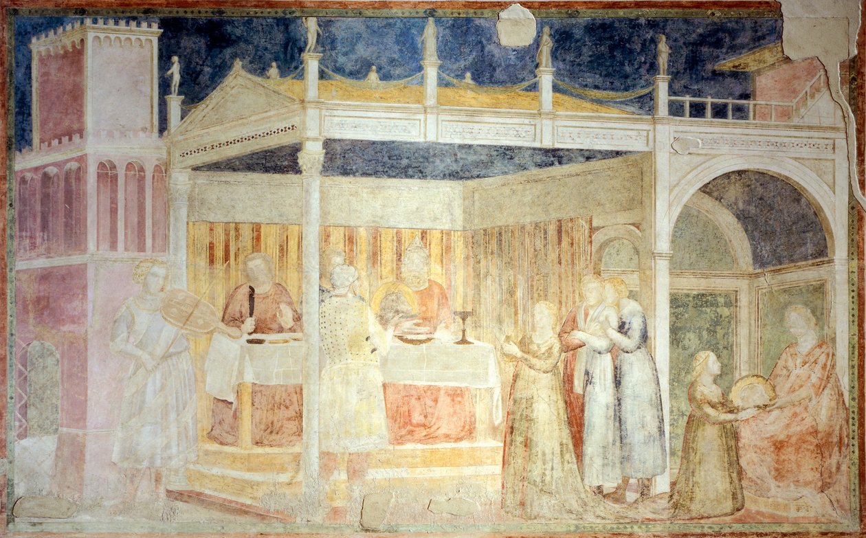 Italia, Firenze, Santa Croce-basilikaen, Peruzzi-kapellet, Herodes-festen, detalj av historier om døperen Johannes av Giotto (c.1266 1337)