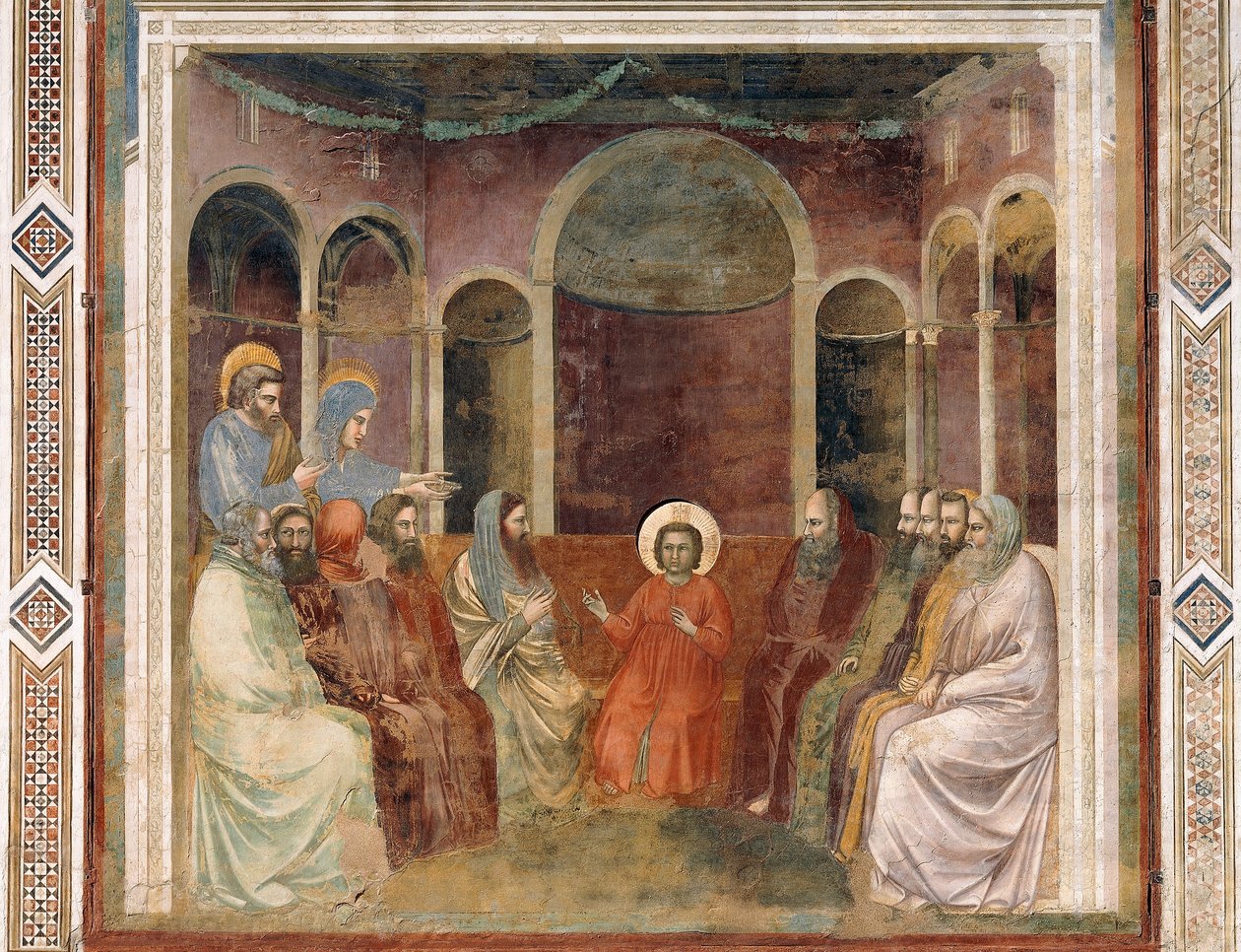 Jesus i tempelet blant leger, detalj fra Kristi liv og lidenskap, av Giotto av Giotto (c.1266 1337)