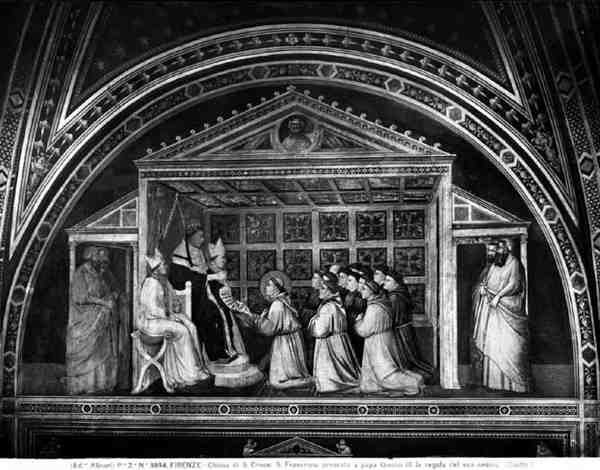Pave Innocent III (1160-1216) Godkjenner regelen (fresco) (s/hvitt-bilde) av Giotto (c.1266 1337)