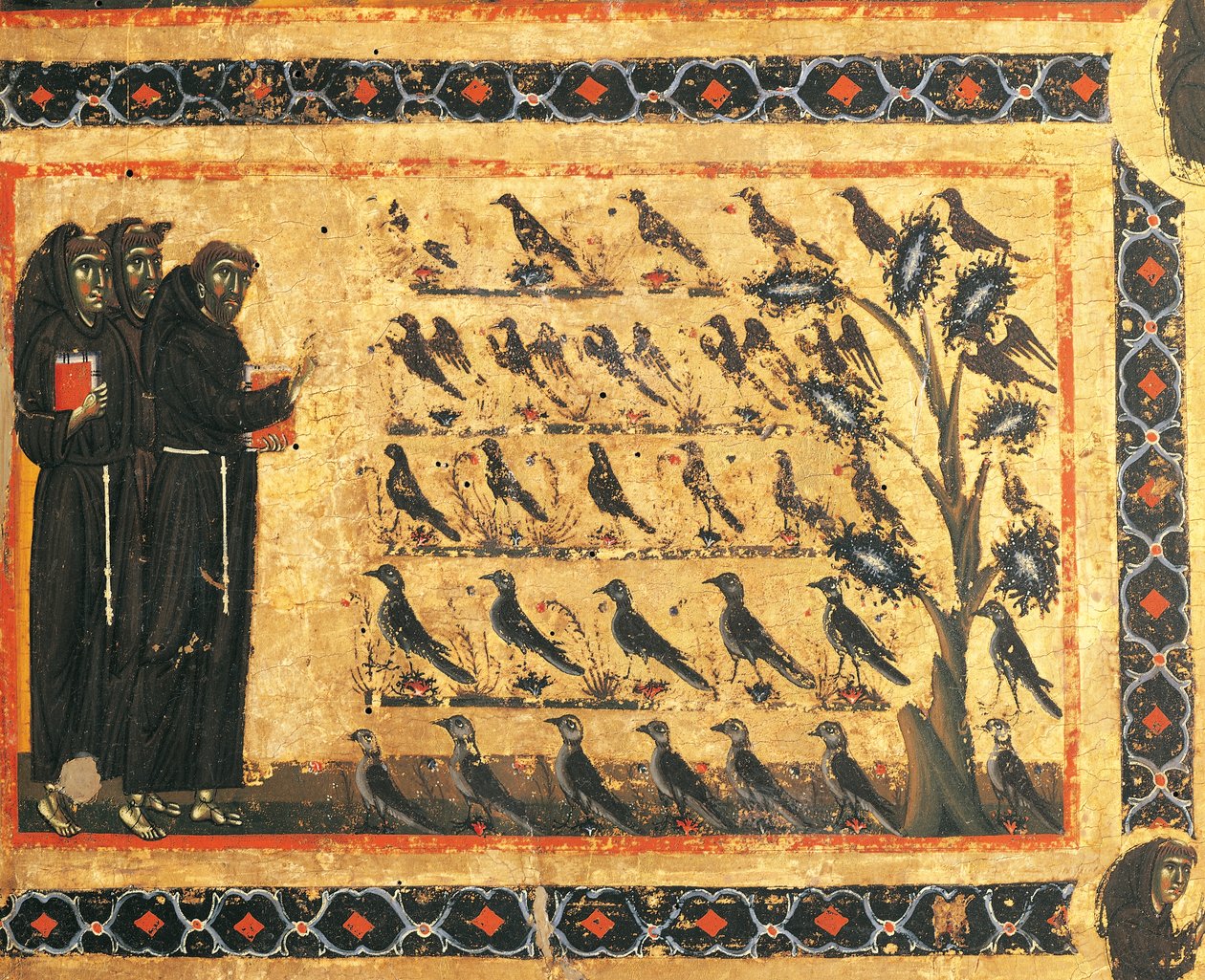 Historier om St. Frans: St. Frans som forkynner for fugler, freskomaleri av Giotto (1267-1337), ca 1325. Bardi-kapellet i Vernio, basilikaen Santa Croce, Firenze. Italia av Giotto (c.1266 1337)