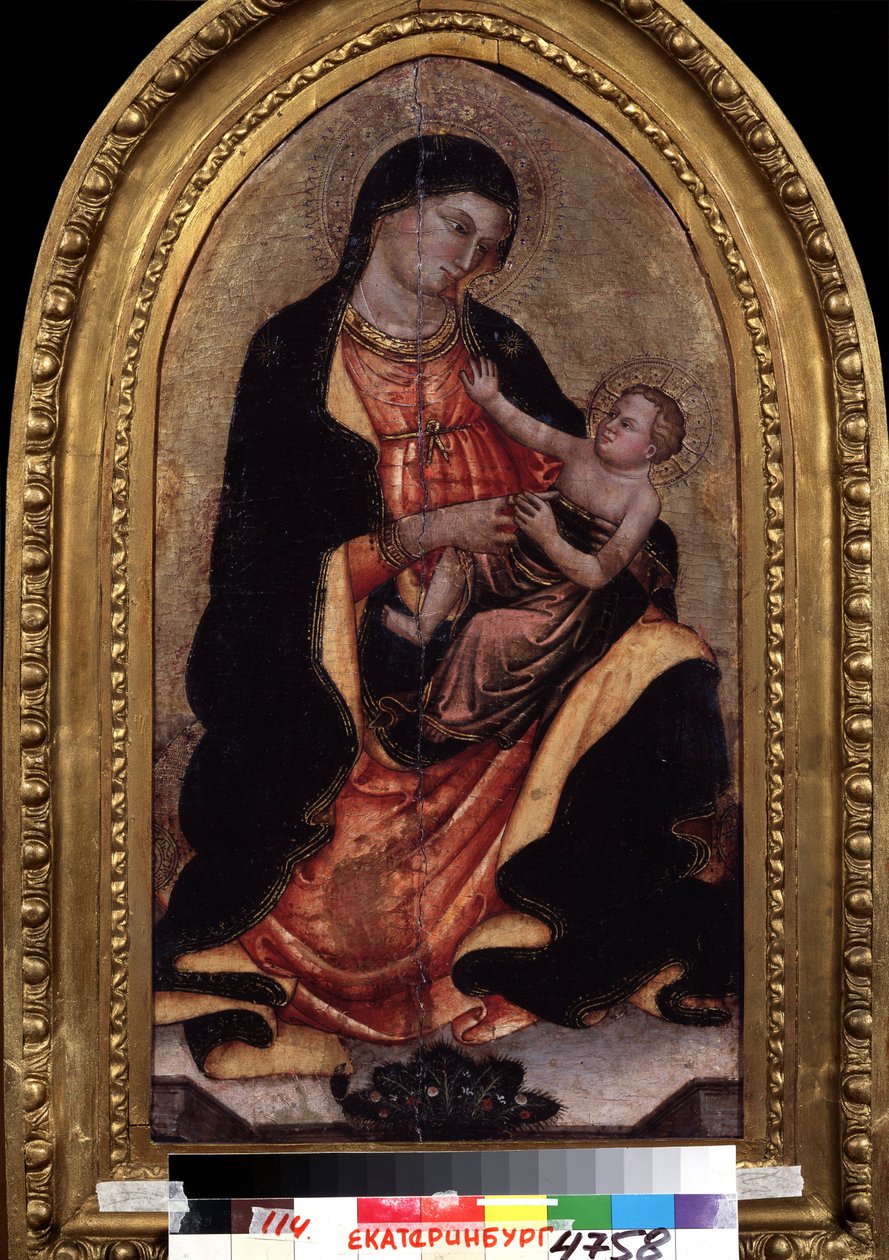""Jomfru og barn"" (Jomfru og barn). Maleri av Giotto di Bondone (1267-1337). Distemper på tre. Nasjonalmuseet for kunst, Jekaterinburg (eller Jekaterinburg). Russland av Giotto (c.1266 1337)