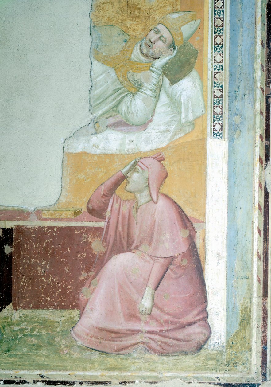 Åpenbaring av St. Frans til biskop Guido av Assisi, av Giotto (1267-1337), fresco, detalj, basilikaen Santa Croce, Bardi-kapellet, Firenze av Giotto (c.1266 1337)