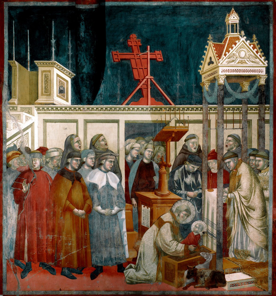 Historien til Saint Francois av Assisi: "Miraklet med barnehagen i Greccio" Saint Francois opprettet den første barnehagen i Greccio nær Rieti i 1223. Fresco av Giotto di Bondone (1267-1337). 1296-1299 søn. 270x230 cm øvre basilika av Saint Francis of Assi av Giotto (c.1266 1337)