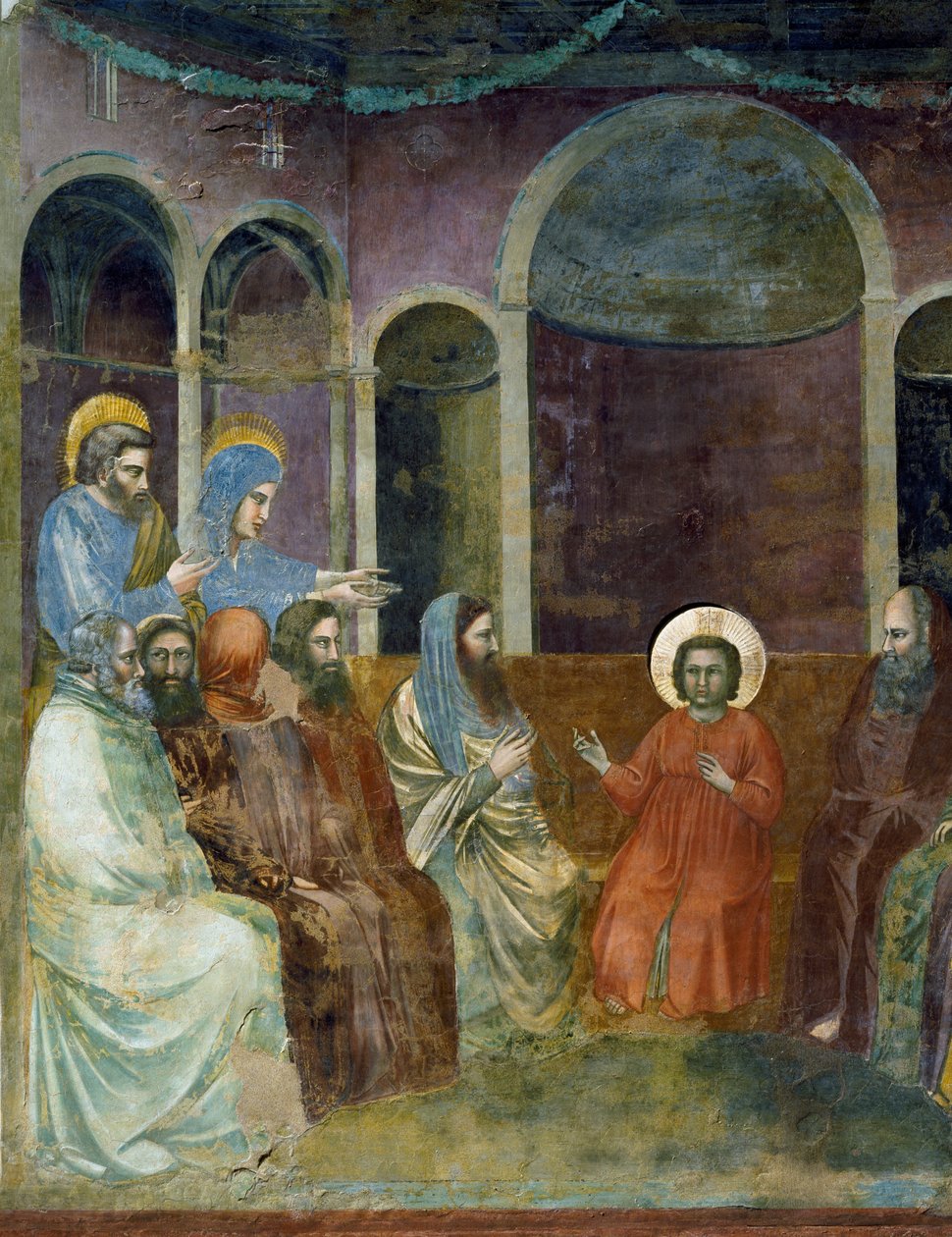 Jesus i tempelet blant leger, detalj fra Kristi liv og lidenskap, av Giotto av Giotto (c.1266 1337)