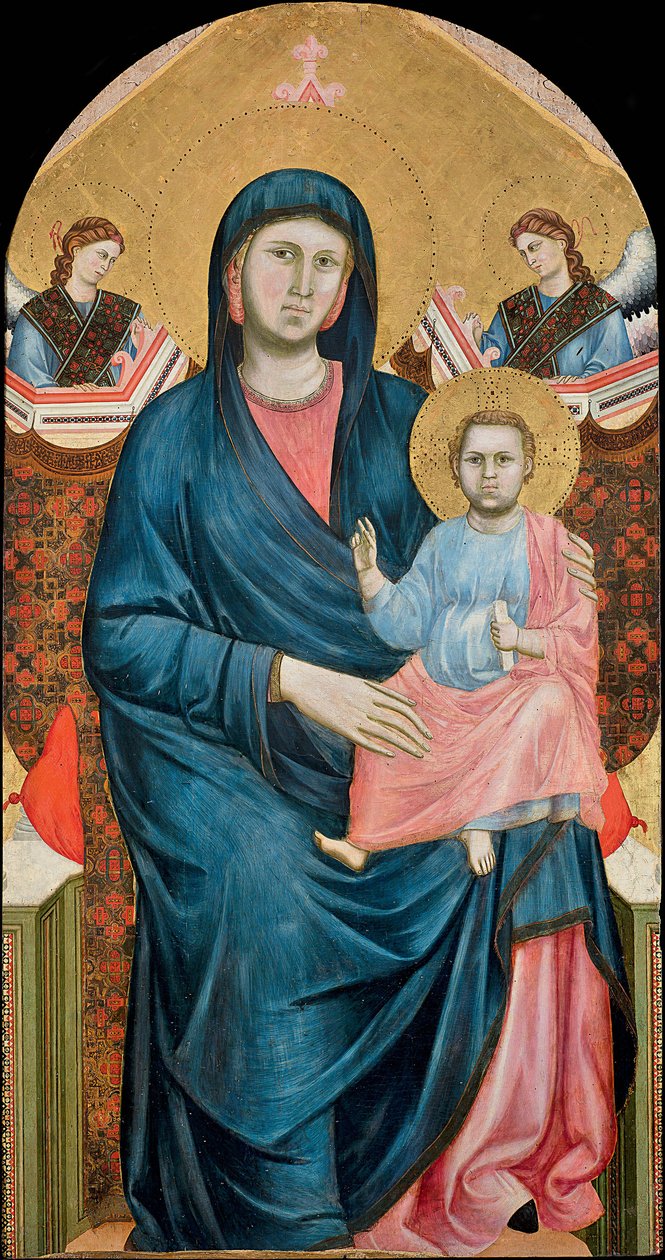 Madonna og barn tronet med to engler av Giotto di Bondone (1266-1377). Tempera på panel, ca. 1288, bispedømmemuseet Santo Stefano i Firenze av Giotto (c.1266 1337)