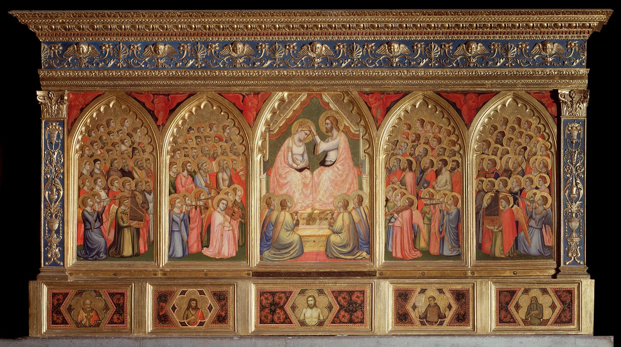 Polyptych Baroncelli: Jomfruens kroning (Tempera på tre av Giotto (c.1266 1337)