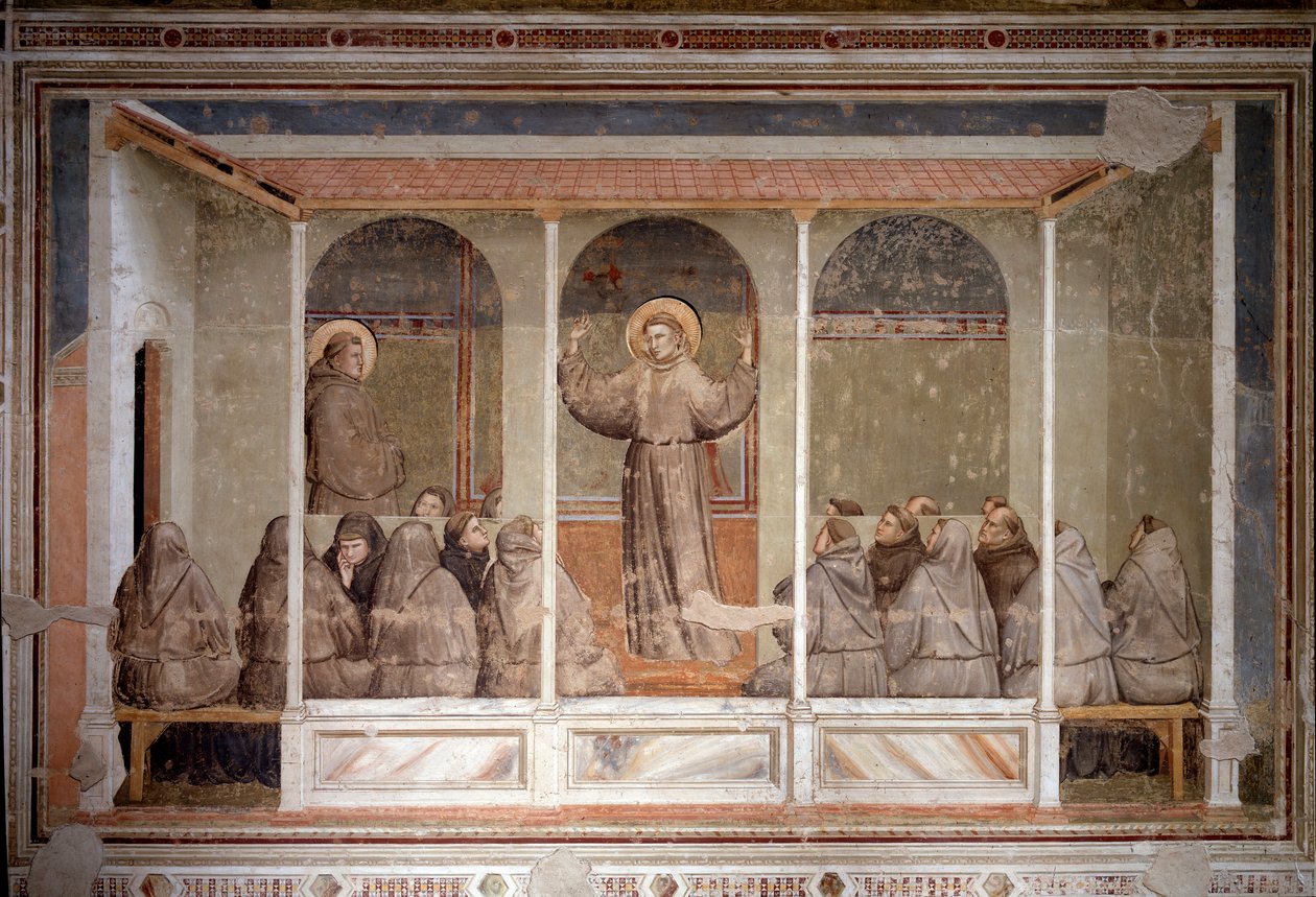 St Francis dukker opp i et kapittel i Arles under predikasjonen til St Anthony of Padua (Fresco av Giotto (c.1266 1337)