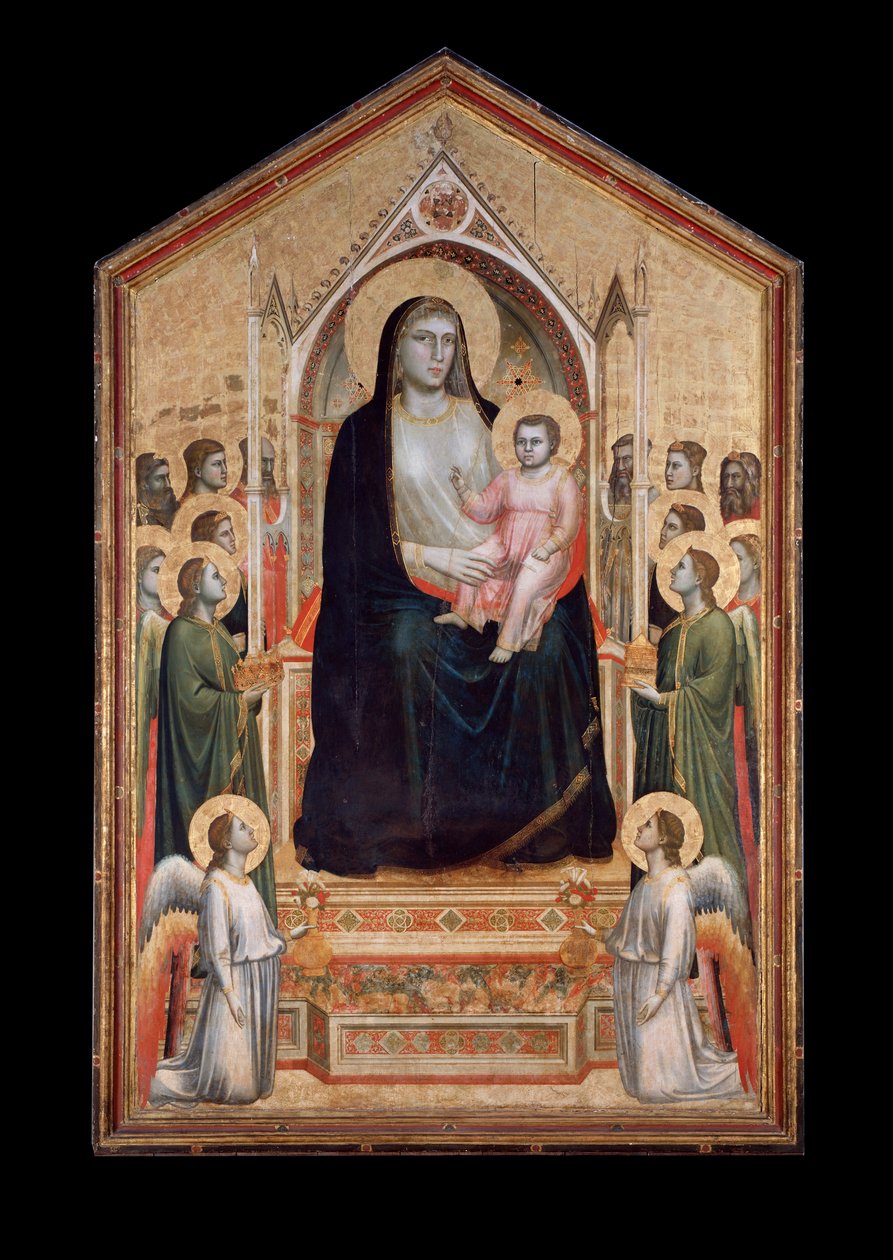 Jomfru i majestet, omgitt av helgener (tempera på tre, ca. 1310) av Giotto (c.1266 1337)