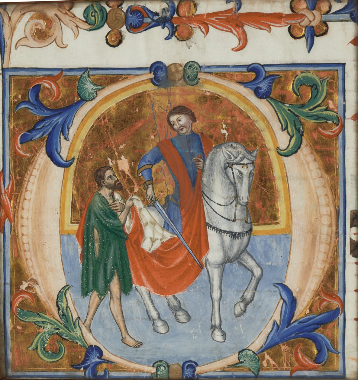 En opplyst miniatyr av St. Martin som deler kappen sin (fra en storslått korbok) av Giotto di Bondone (school of)